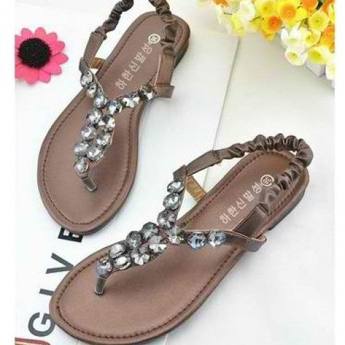 Women Sandals Flat Heel Rhinestone