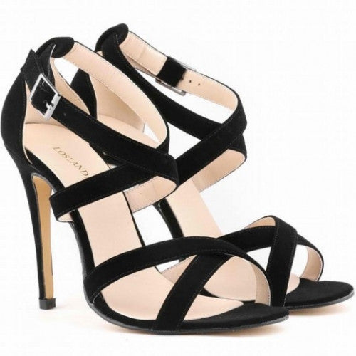 Open Toe Ankle Strap Suede Sandals Thin Heel