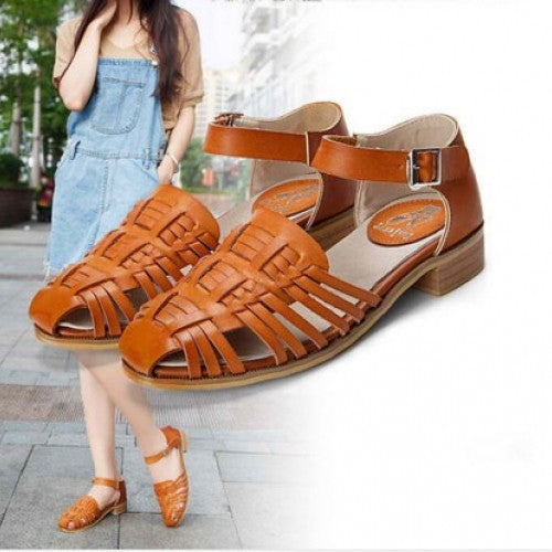 Rough Flat Heel Packet Head Buckle Strap Sandal