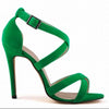 Open Toe Ankle Strap Suede Sandals Thin Heel