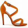 Open Toe Ankle Strap Suede Sandals Thin Heel