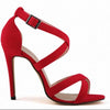 Open Toe Ankle Strap Suede Sandals Thin Heel