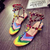 Flat Sandals Beading Ladies Shoes Rainbow Slip On