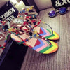 Flat Sandals Beading Ladies Shoes Rainbow Slip On